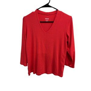 Orvis Womens Red Soft Blend V-Neck 3/4 Sleeve Top Size Medium Casual Elegance